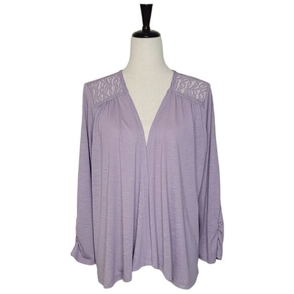 Maurices Heathered Purple Lace Detail Ruched Sleeve Open Sweater Size XL - Picture 1 of 9